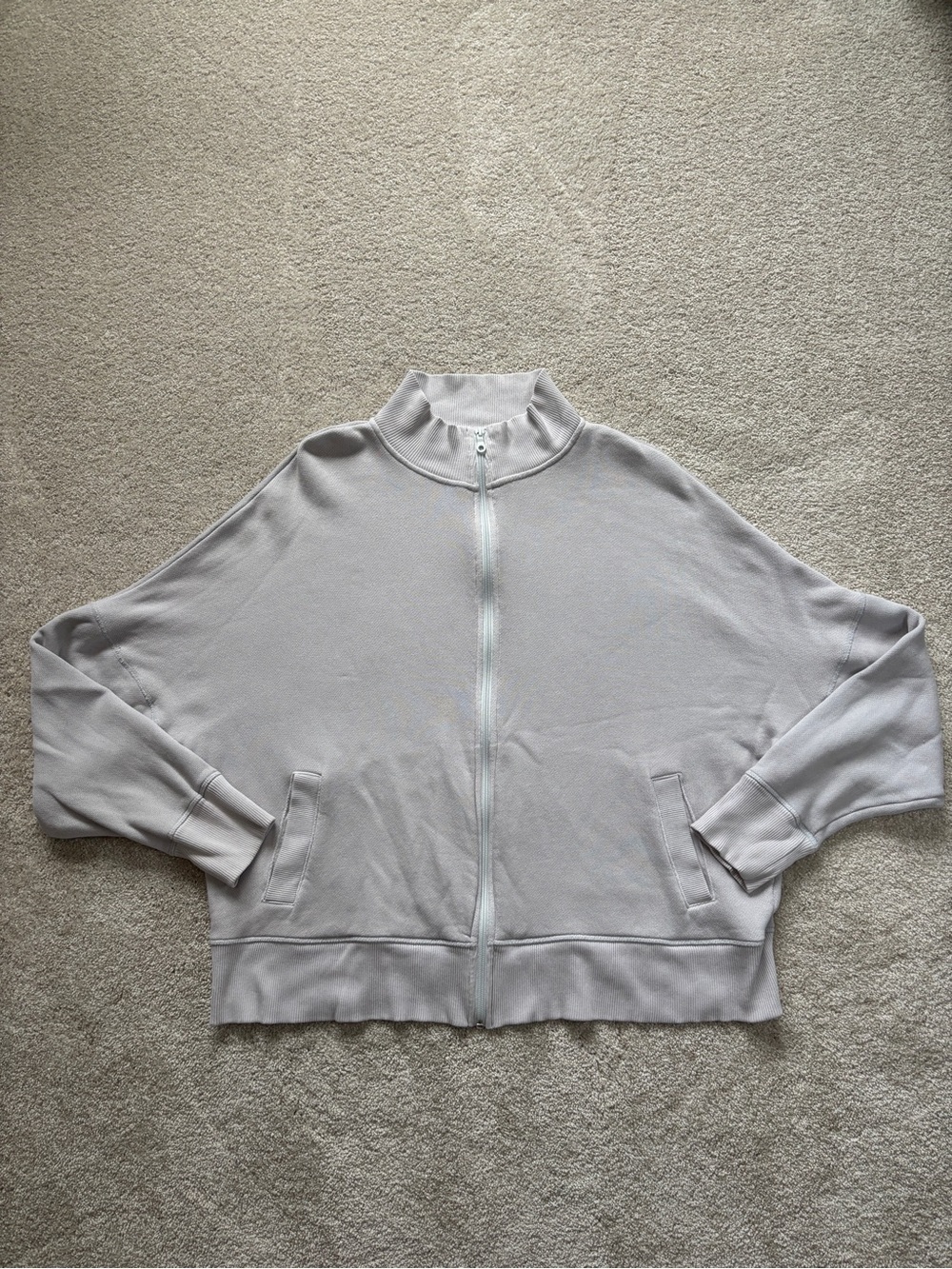 aerie Light Gray Full-Zip Mock Neck Sweatshirt